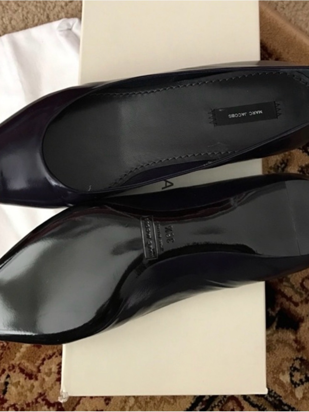 NIB Original Retro Marc Jacobs Navy / Pink Patent Flats Made in Italy 38.5 - Picture 4 of 4
